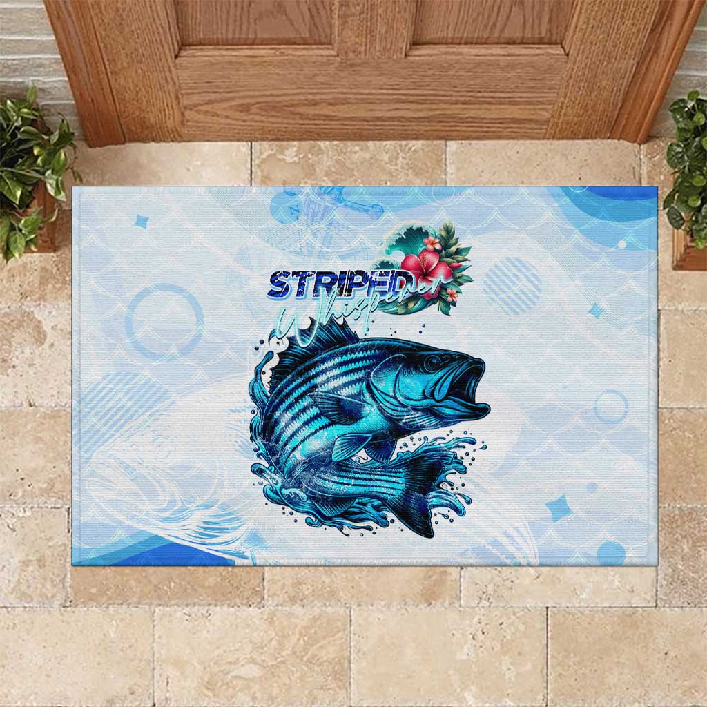 Striped Bass Whisperer Rubber Doormat Tropical Wave Fishing Design - Wonder Print Shop