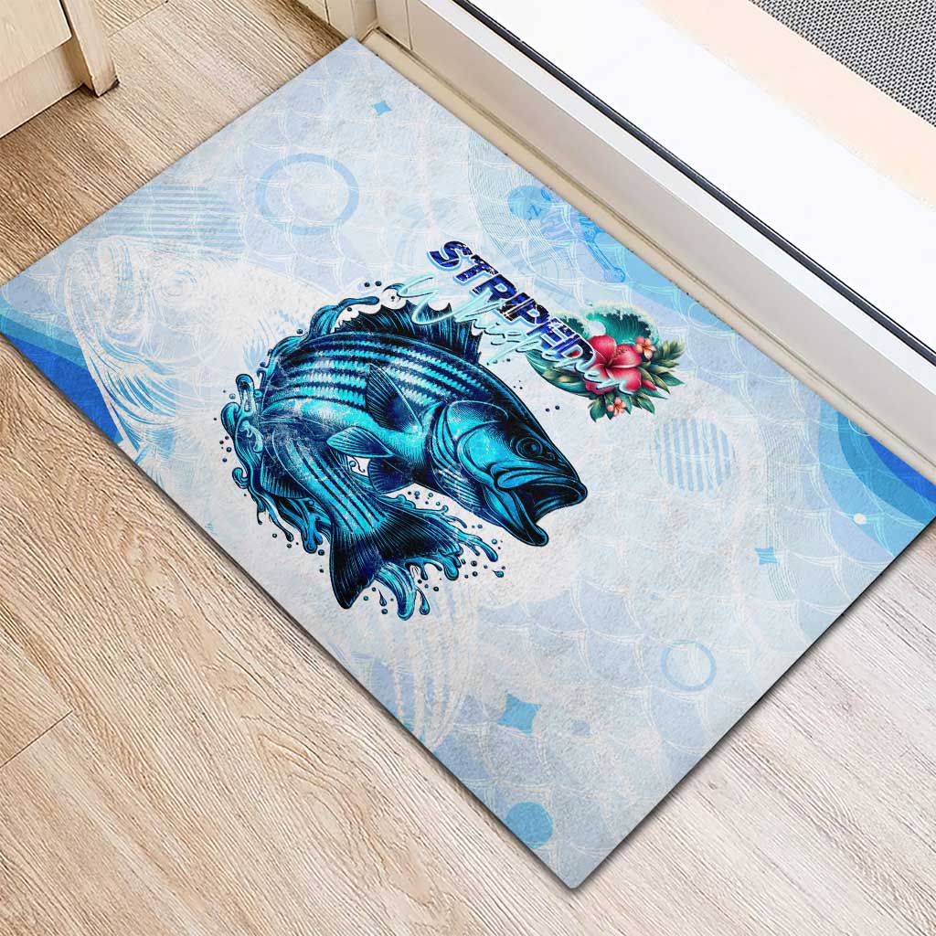 Striped Bass Whisperer Rubber Doormat Tropical Wave Fishing Design - Wonder Print Shop