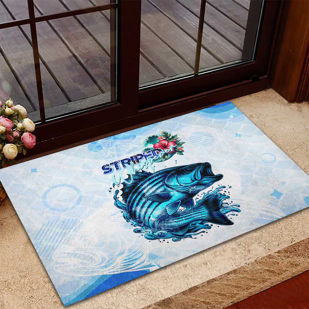 Striped Bass Whisperer Rubber Doormat Tropical Wave Fishing Design - Wonder Print Shop