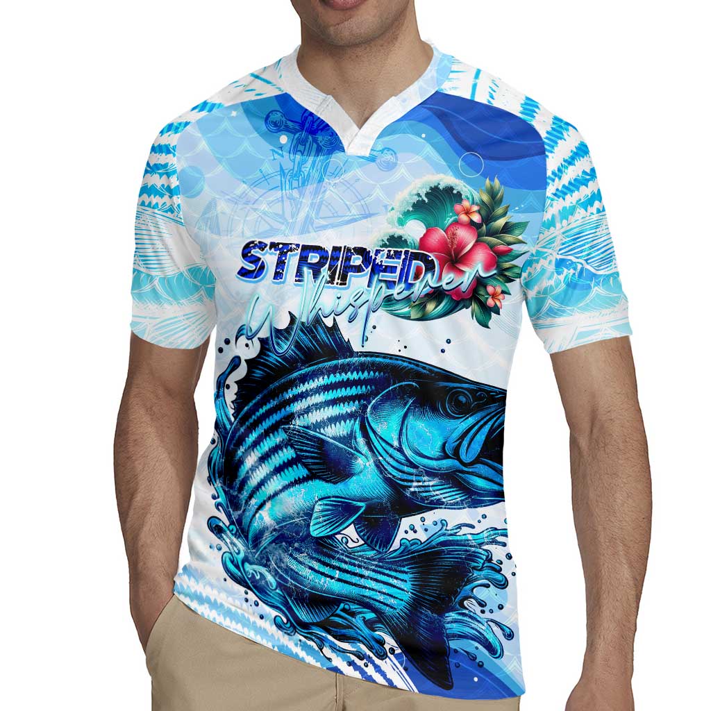 Striped Bass Whisperer Rugby Jersey Tropical Wave Fishing Design - Wonder Print Shop