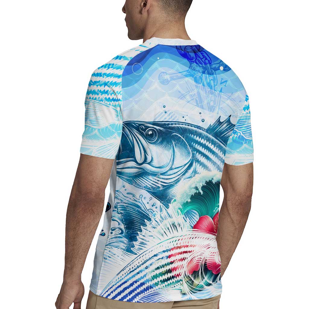 Striped Bass Whisperer Rugby Jersey Tropical Wave Fishing Design - Wonder Print Shop