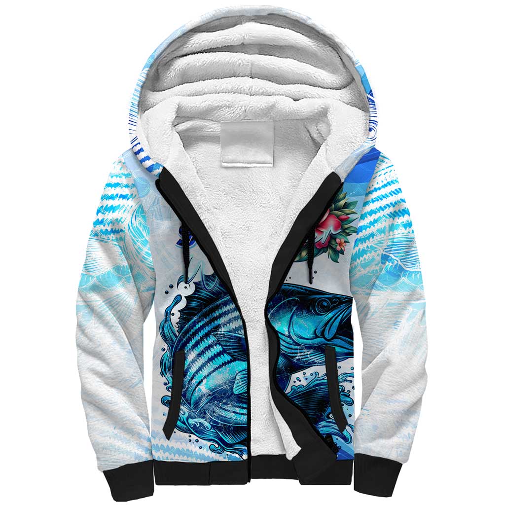 Striped Bass Whisperer Sherpa Hoodie Tropical Wave Fishing Design - Wonder Print Shop