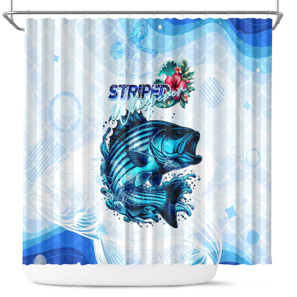 Striped Bass Whisperer Shower Curtain Tropical Wave Fishing Design - Wonder Print Shop
