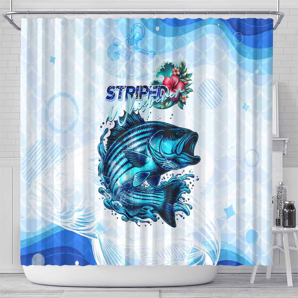 Striped Bass Whisperer Shower Curtain Tropical Wave Fishing Design - Wonder Print Shop