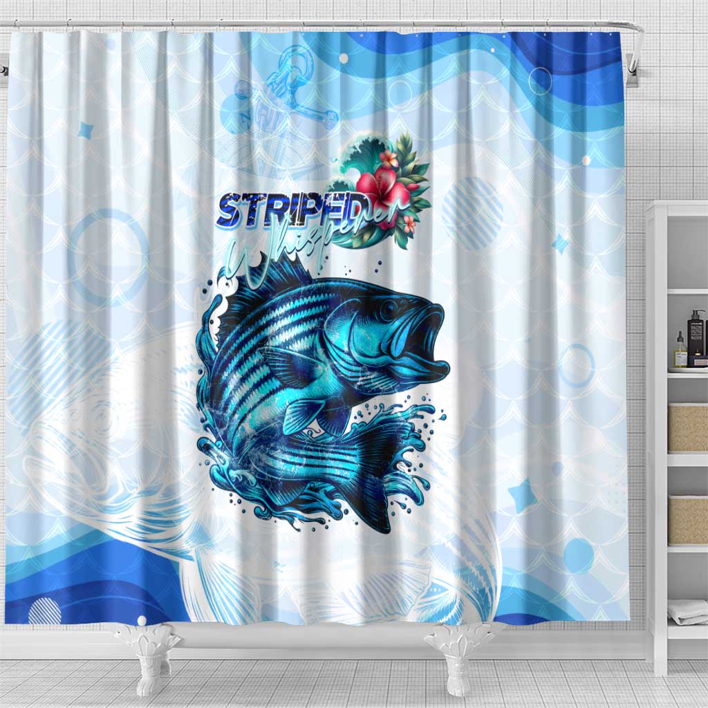 Striped Bass Whisperer Shower Curtain Tropical Wave Fishing Design - Wonder Print Shop