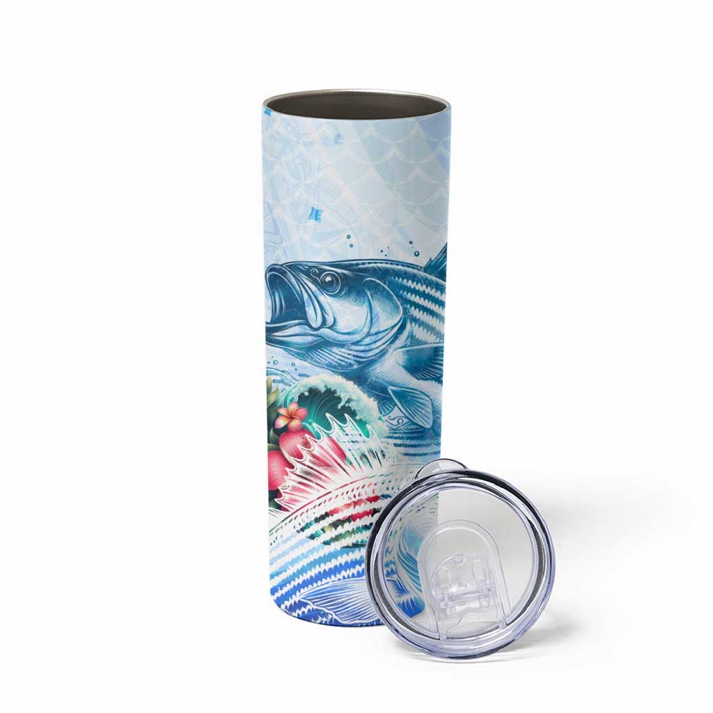 Striped Bass Whisperer Skinny Tumbler Tropical Wave Fishing Design - Wonder Print Shop