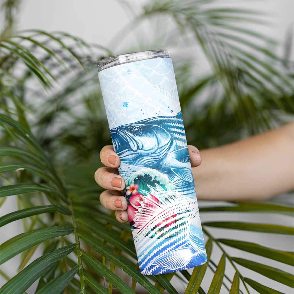 Striped Bass Whisperer Skinny Tumbler Tropical Wave Fishing Design - Wonder Print Shop