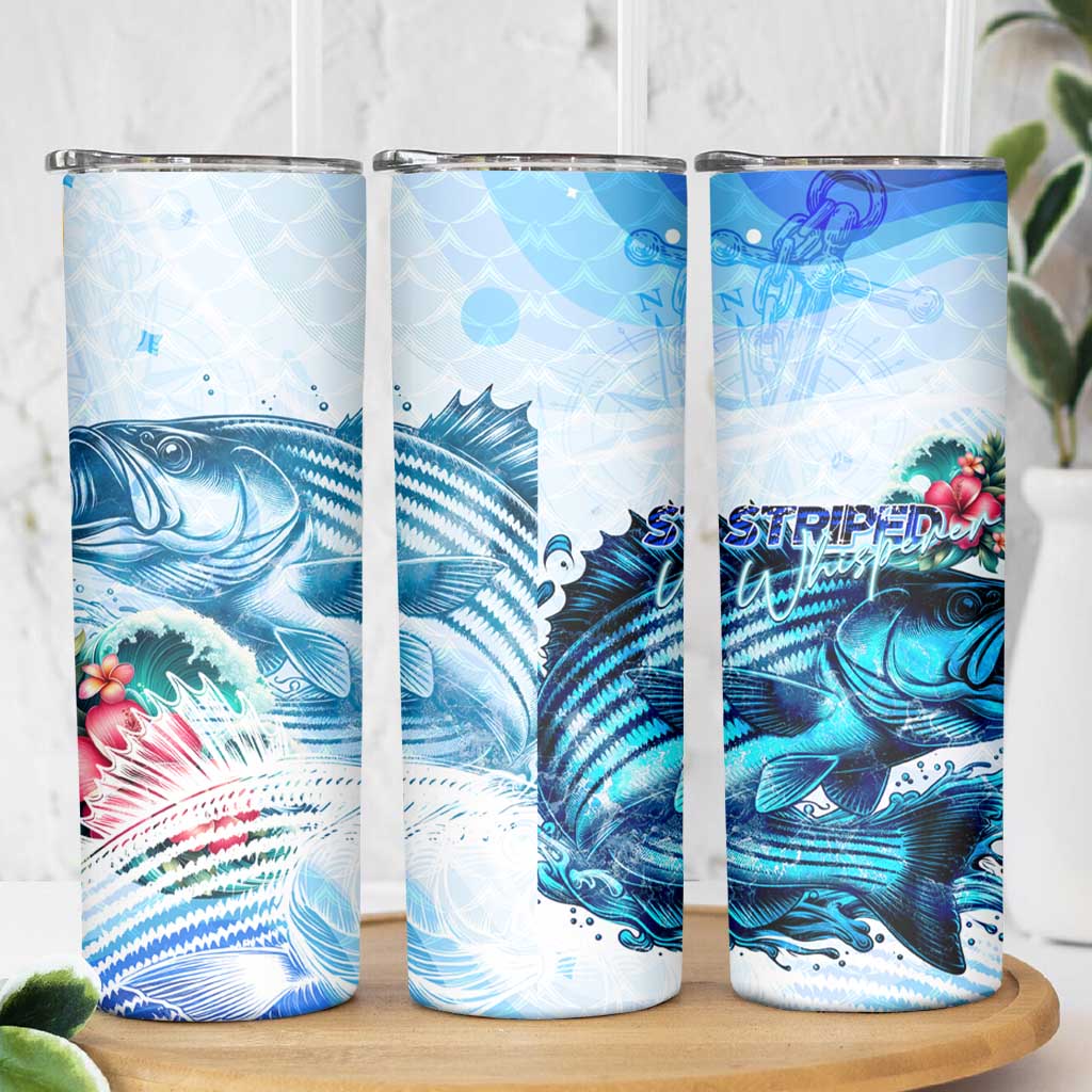 Striped Bass Whisperer Skinny Tumbler Tropical Wave Fishing Design - Wonder Print Shop