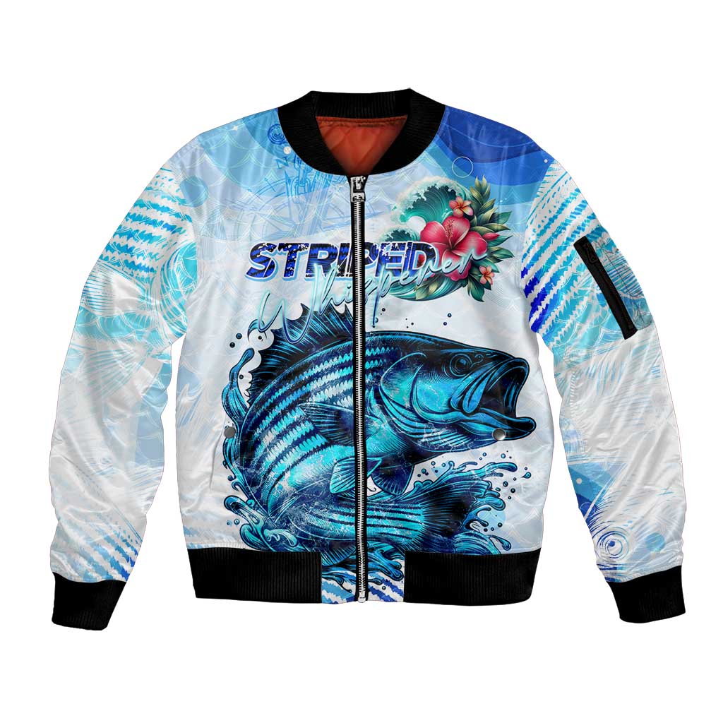 Striped Bass Whisperer Sleeve Zip Bomber Jacket Tropical Wave Fishing Design - Wonder Print Shop