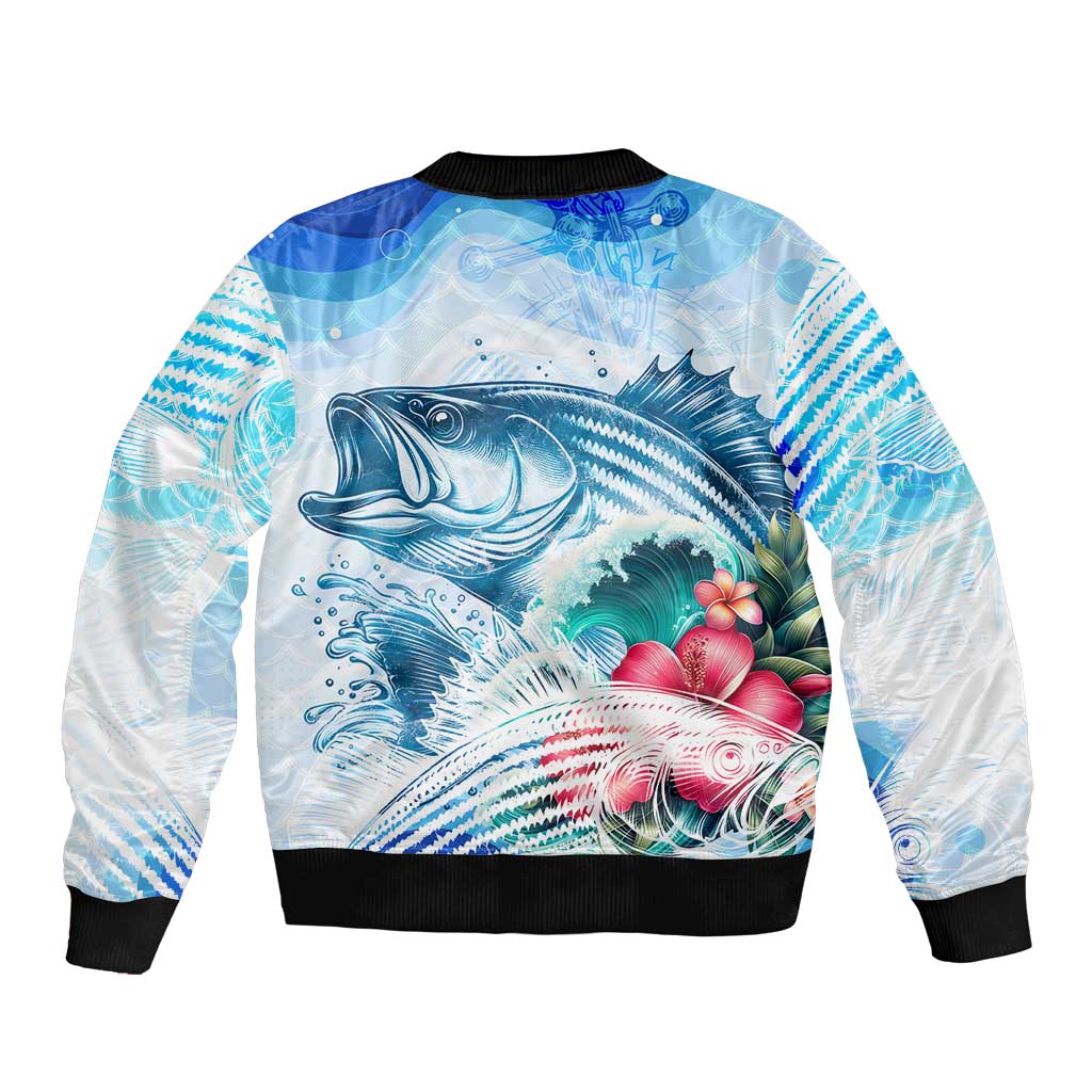 Striped Bass Whisperer Sleeve Zip Bomber Jacket Tropical Wave Fishing Design - Wonder Print Shop