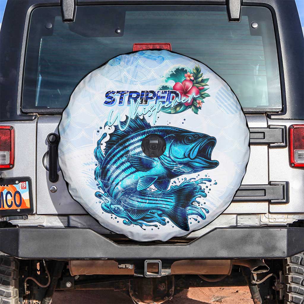 Striped Bass Whisperer Spare Tire Cover Tropical Wave Fishing Design - Wonder Print Shop