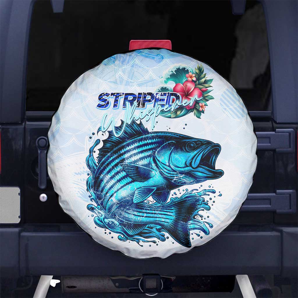 Striped Bass Whisperer Spare Tire Cover Tropical Wave Fishing Design - Wonder Print Shop