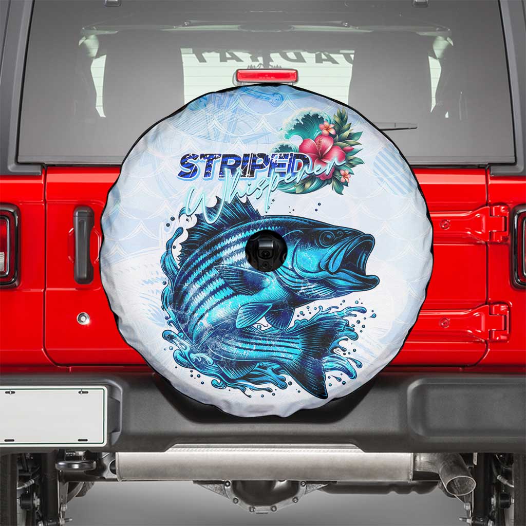 Striped Bass Whisperer Spare Tire Cover Tropical Wave Fishing Design - Wonder Print Shop