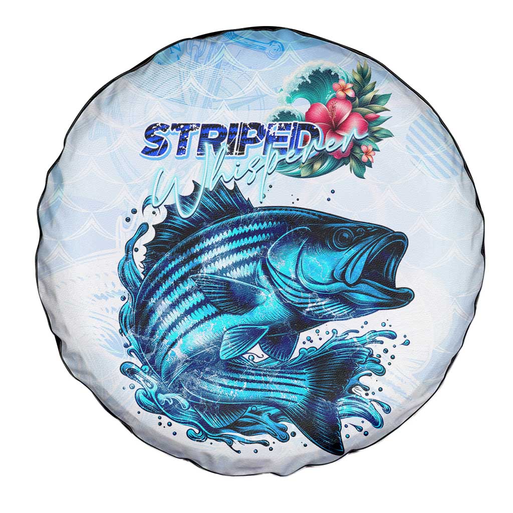 Striped Bass Whisperer Spare Tire Cover Tropical Wave Fishing Design - Wonder Print Shop