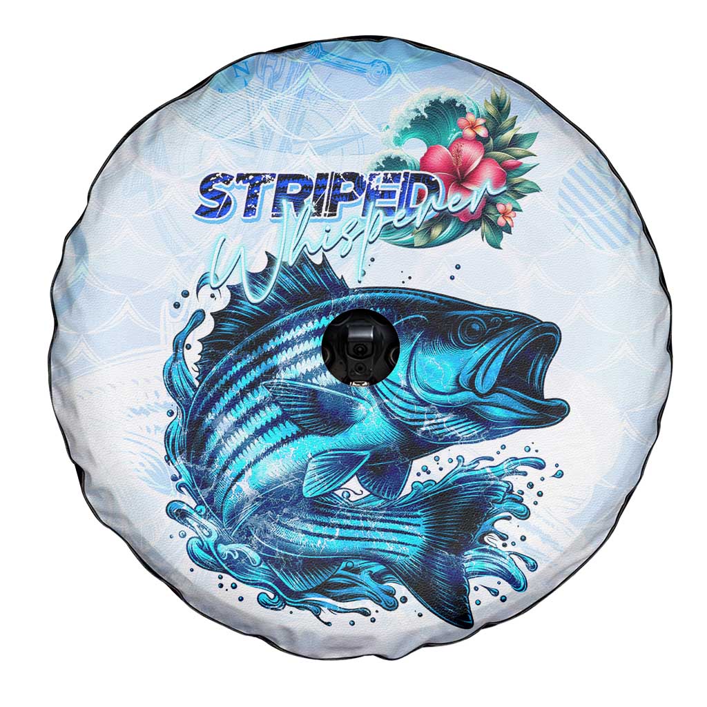 Striped Bass Whisperer Spare Tire Cover Tropical Wave Fishing Design - Wonder Print Shop