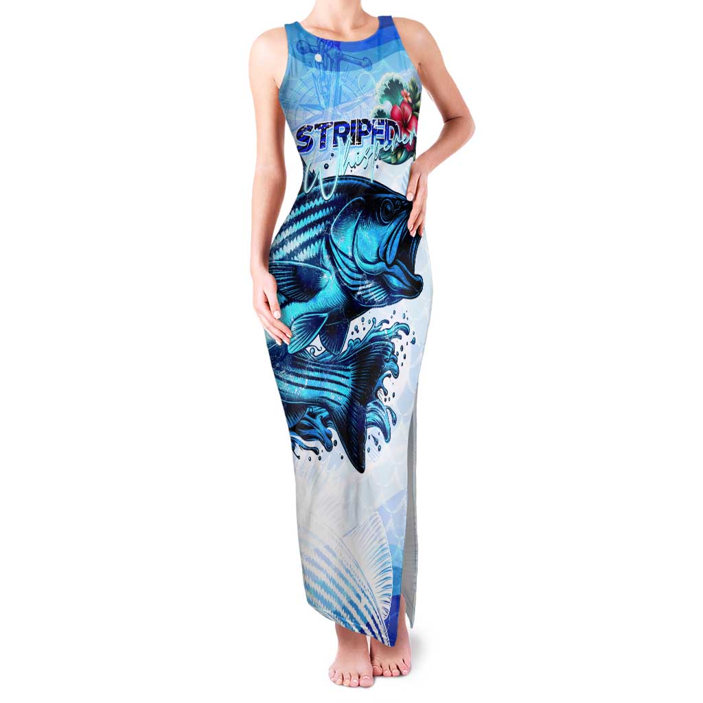 Striped Bass Whisperer Tank Maxi Dress Tropical Wave Fishing Design - Wonder Print Shop