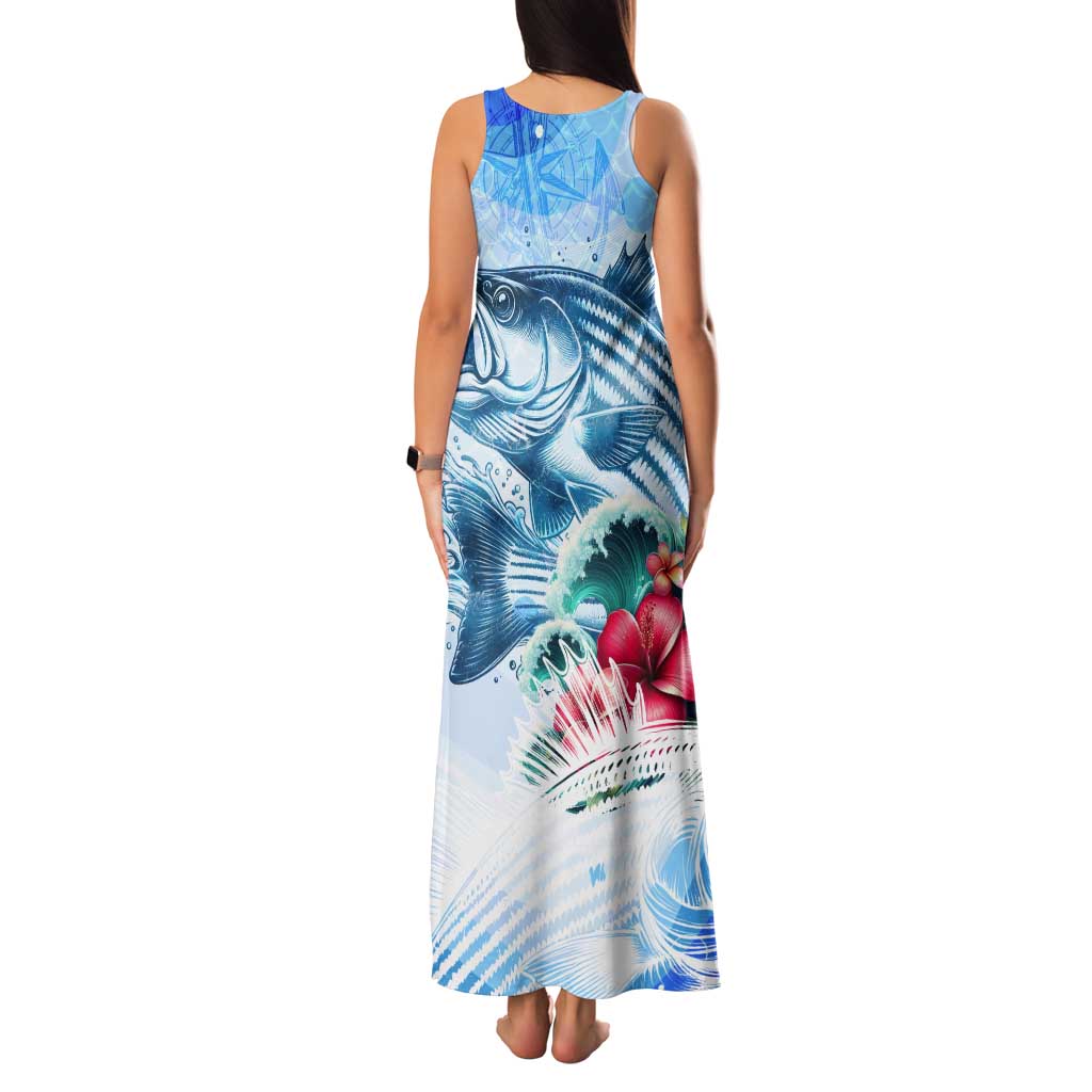 Striped Bass Whisperer Tank Maxi Dress Tropical Wave Fishing Design - Wonder Print Shop