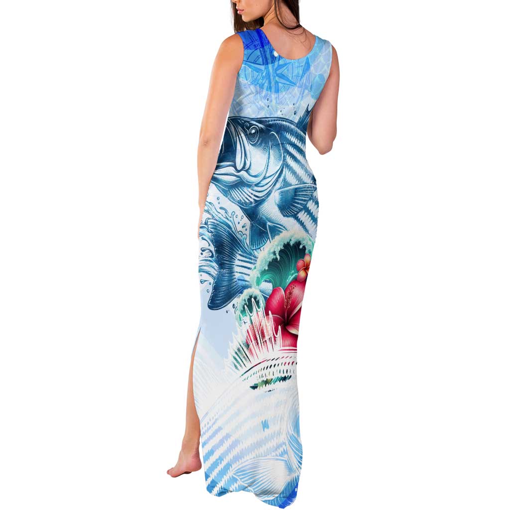 Striped Bass Whisperer Tank Maxi Dress Tropical Wave Fishing Design - Wonder Print Shop