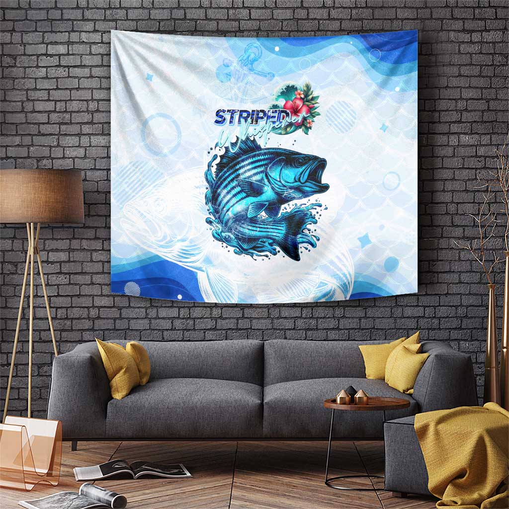Striped Bass Whisperer Tapestry Tropical Wave Fishing Design - Wonder Print Shop