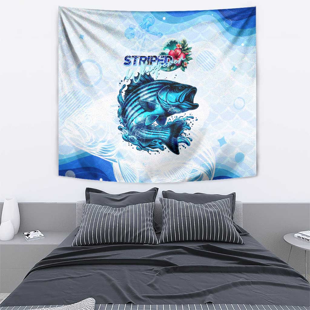 Striped Bass Whisperer Tapestry Tropical Wave Fishing Design - Wonder Print Shop