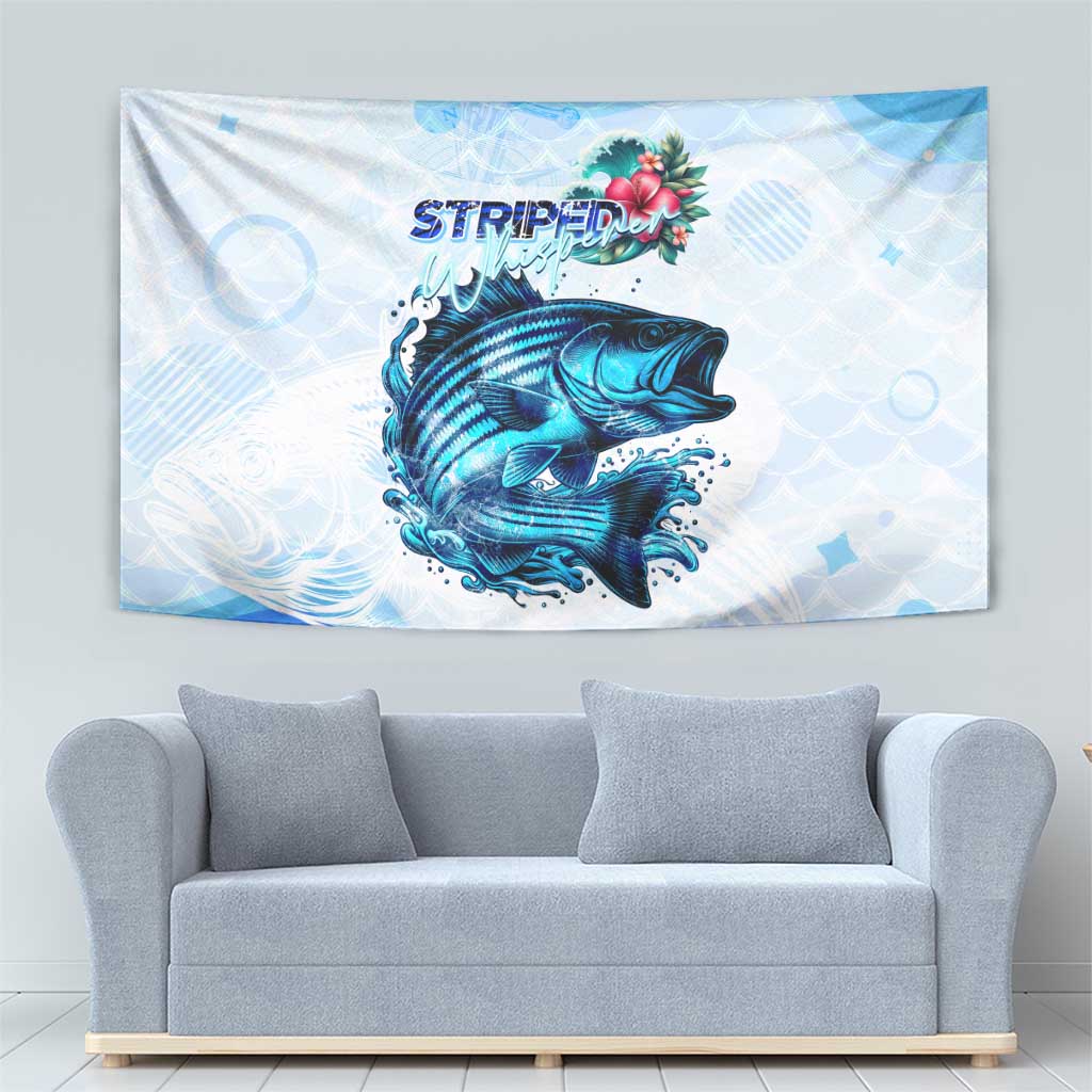 Striped Bass Whisperer Tapestry Tropical Wave Fishing Design - Wonder Print Shop