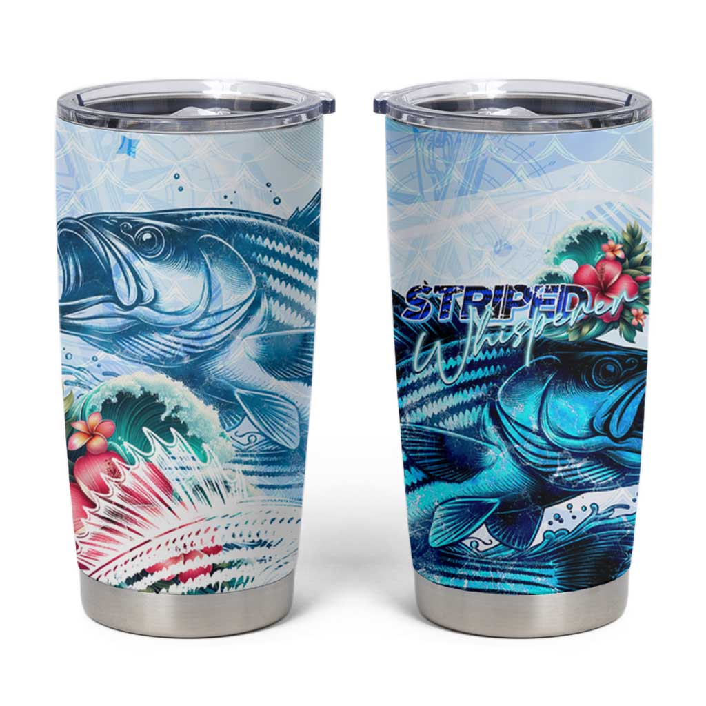Striped Bass Whisperer Tumbler Cup Tropical Wave Fishing Design - Wonder Print Shop