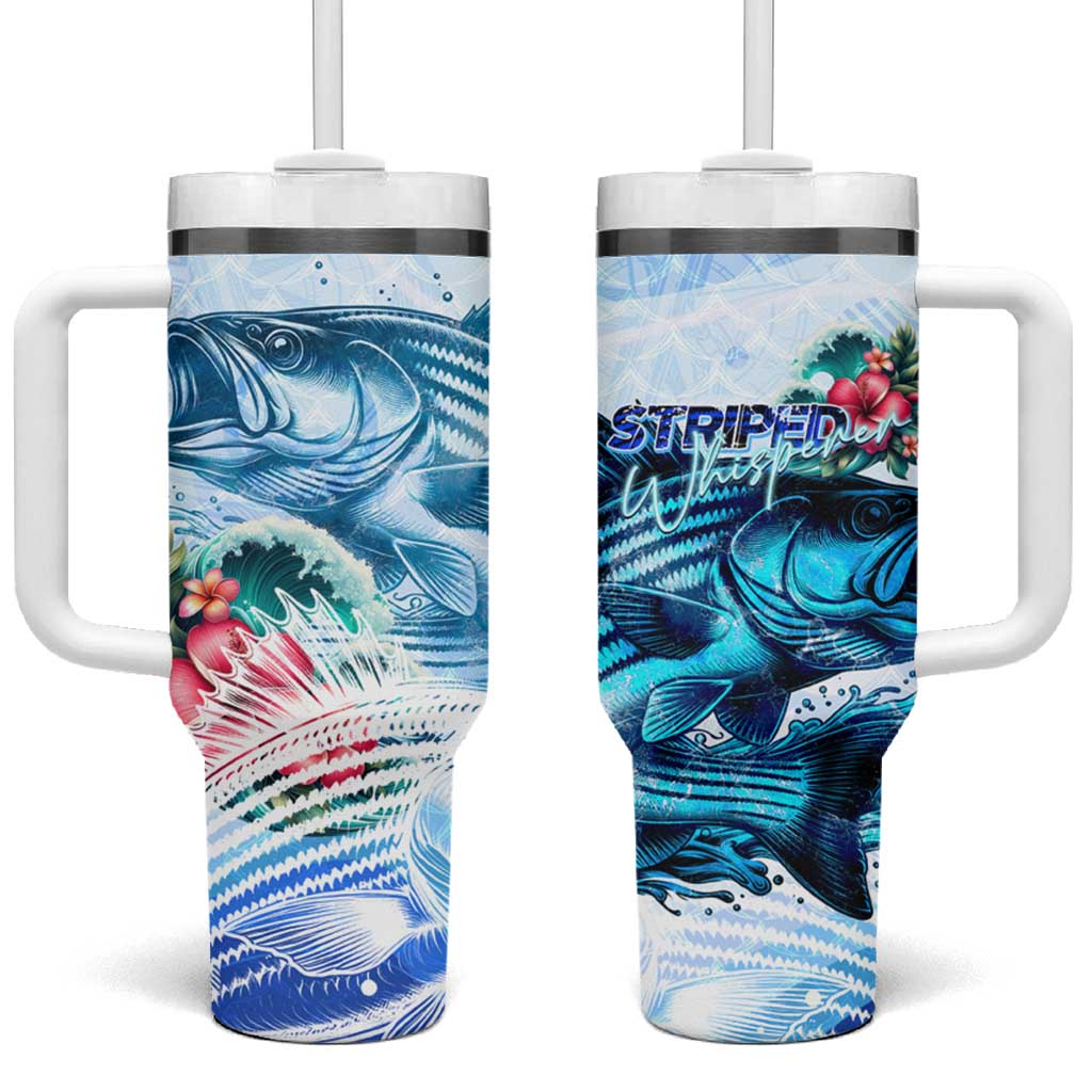 Striped Bass Whisperer Tumbler With Handle Tropical Wave Fishing Design - Wonder Print Shop