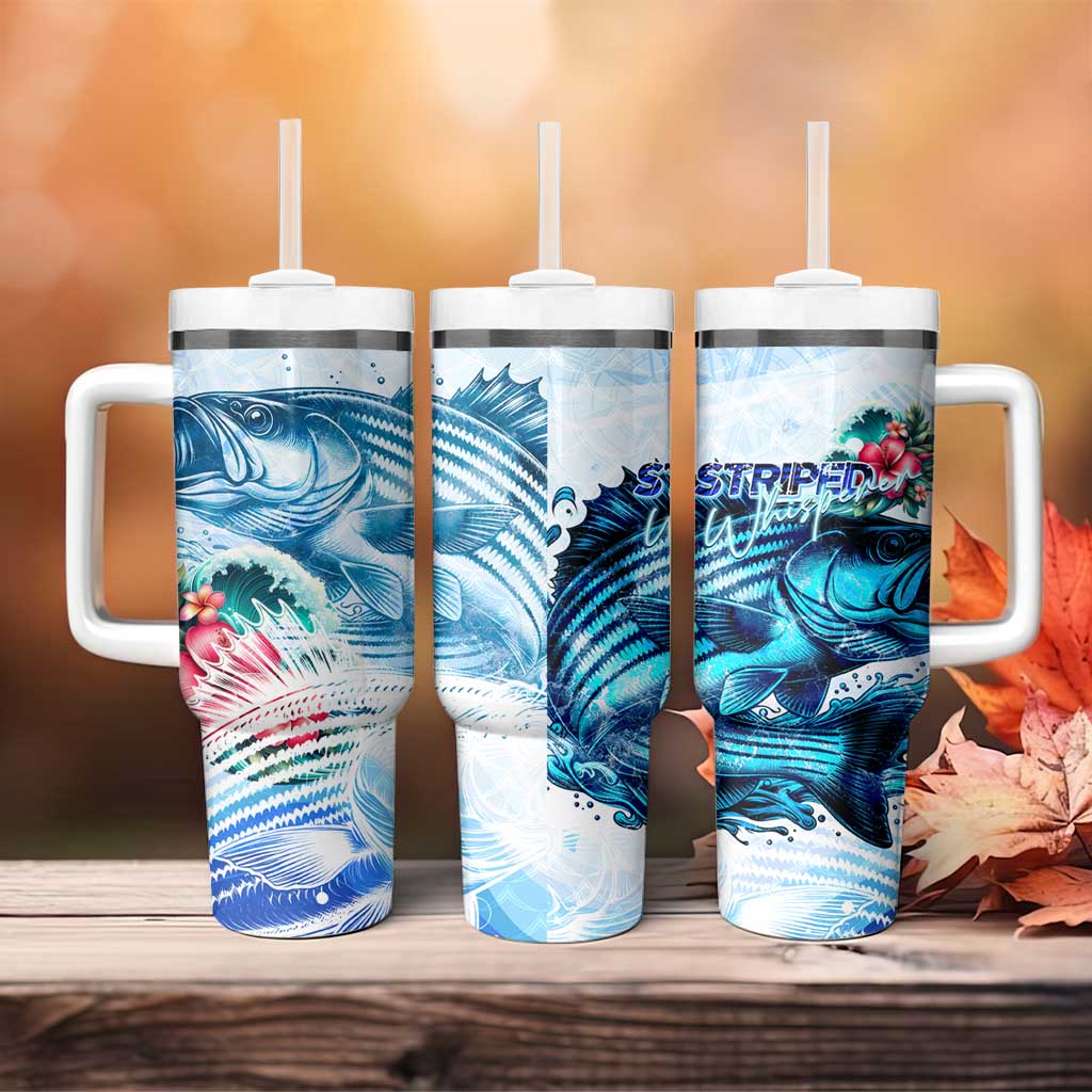 Striped Bass Whisperer Tumbler With Handle Tropical Wave Fishing Design - Wonder Print Shop