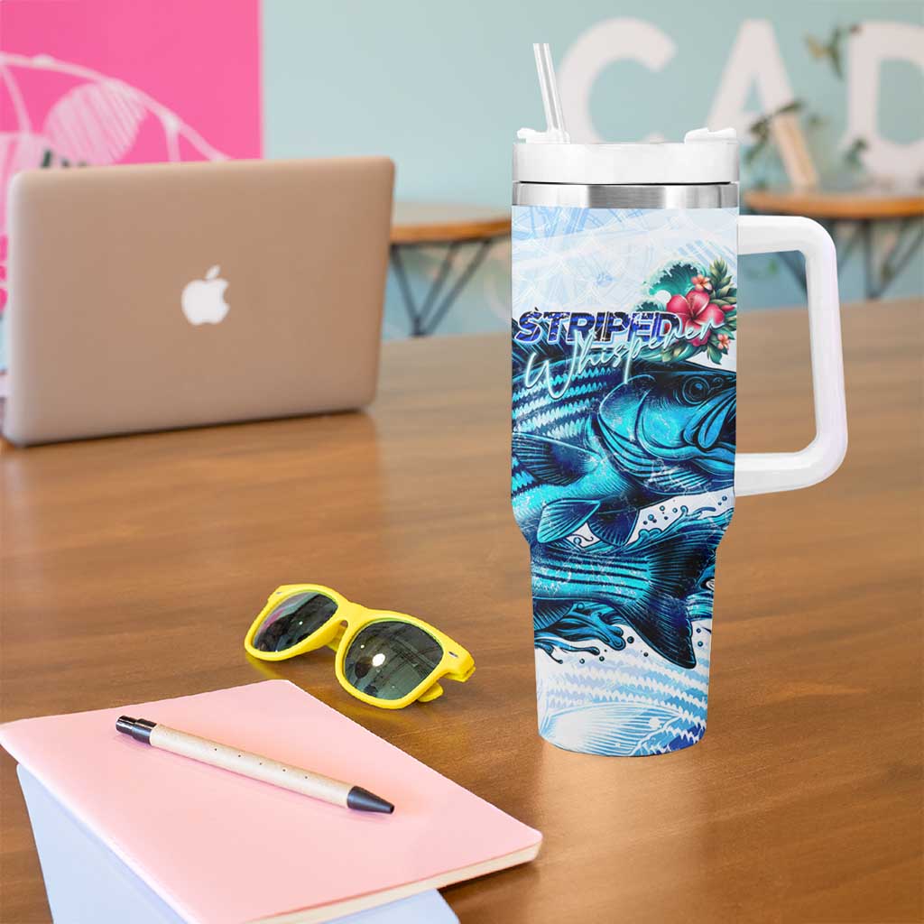 Striped Bass Whisperer Tumbler With Handle Tropical Wave Fishing Design - Wonder Print Shop