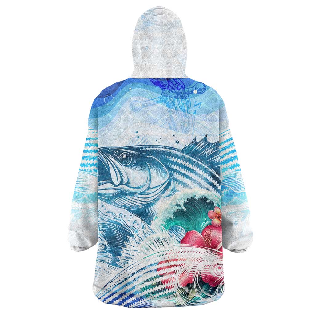 Striped Bass Whisperer Wearable Blanket Hoodie Tropical Wave Fishing Design - Wonder Print Shop