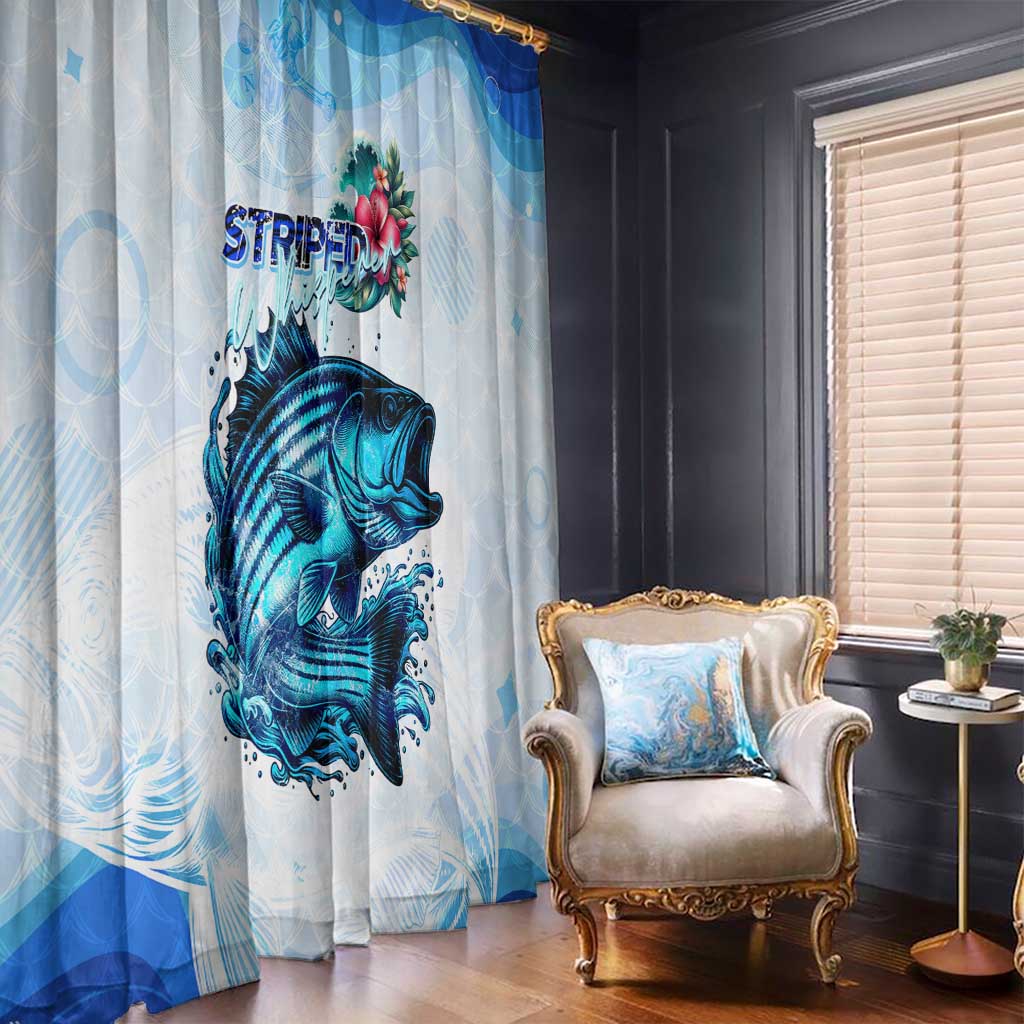 Striped Bass Whisperer Window Curtain Tropical Wave Fishing Design - Wonder Print Shop