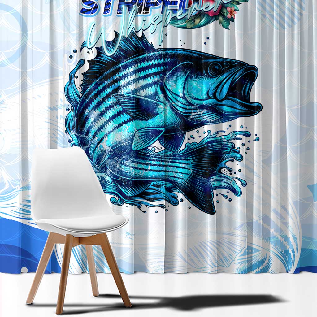 Striped Bass Whisperer Window Curtain Tropical Wave Fishing Design - Wonder Print Shop