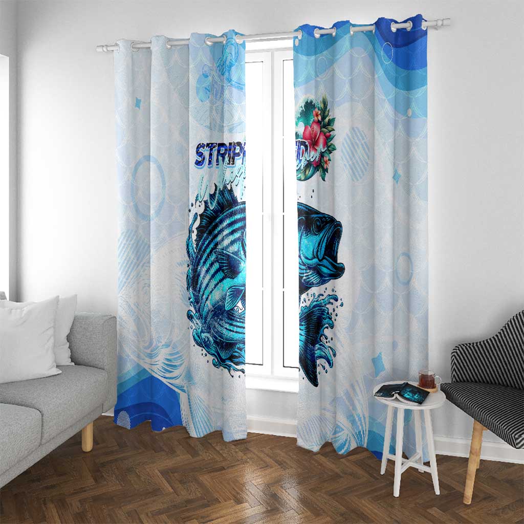 Striped Bass Whisperer Window Curtain Tropical Wave Fishing Design - Wonder Print Shop