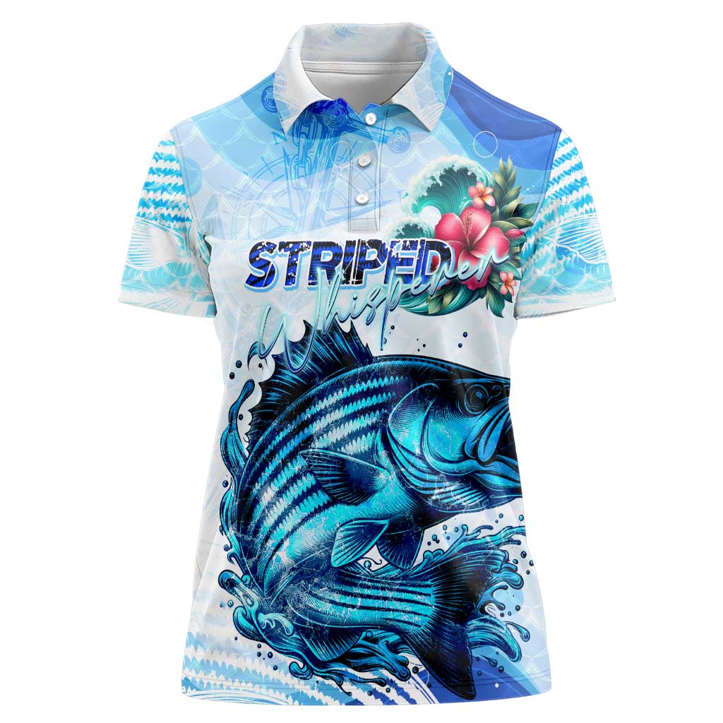 Striped Bass Whisperer Women Polo Shirt Tropical Wave Fishing Design - Wonder Print Shop