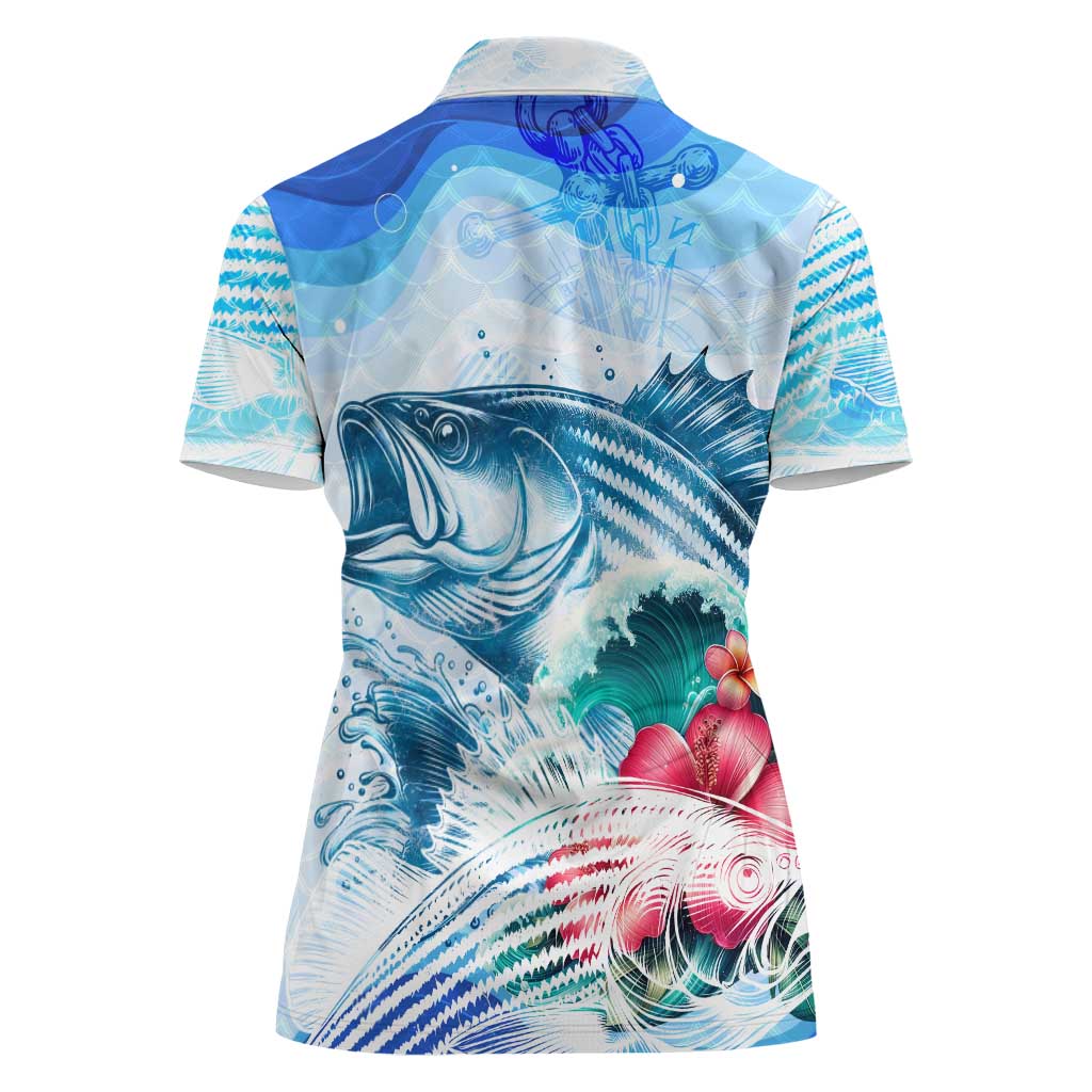Striped Bass Whisperer Women Polo Shirt Tropical Wave Fishing Design - Wonder Print Shop