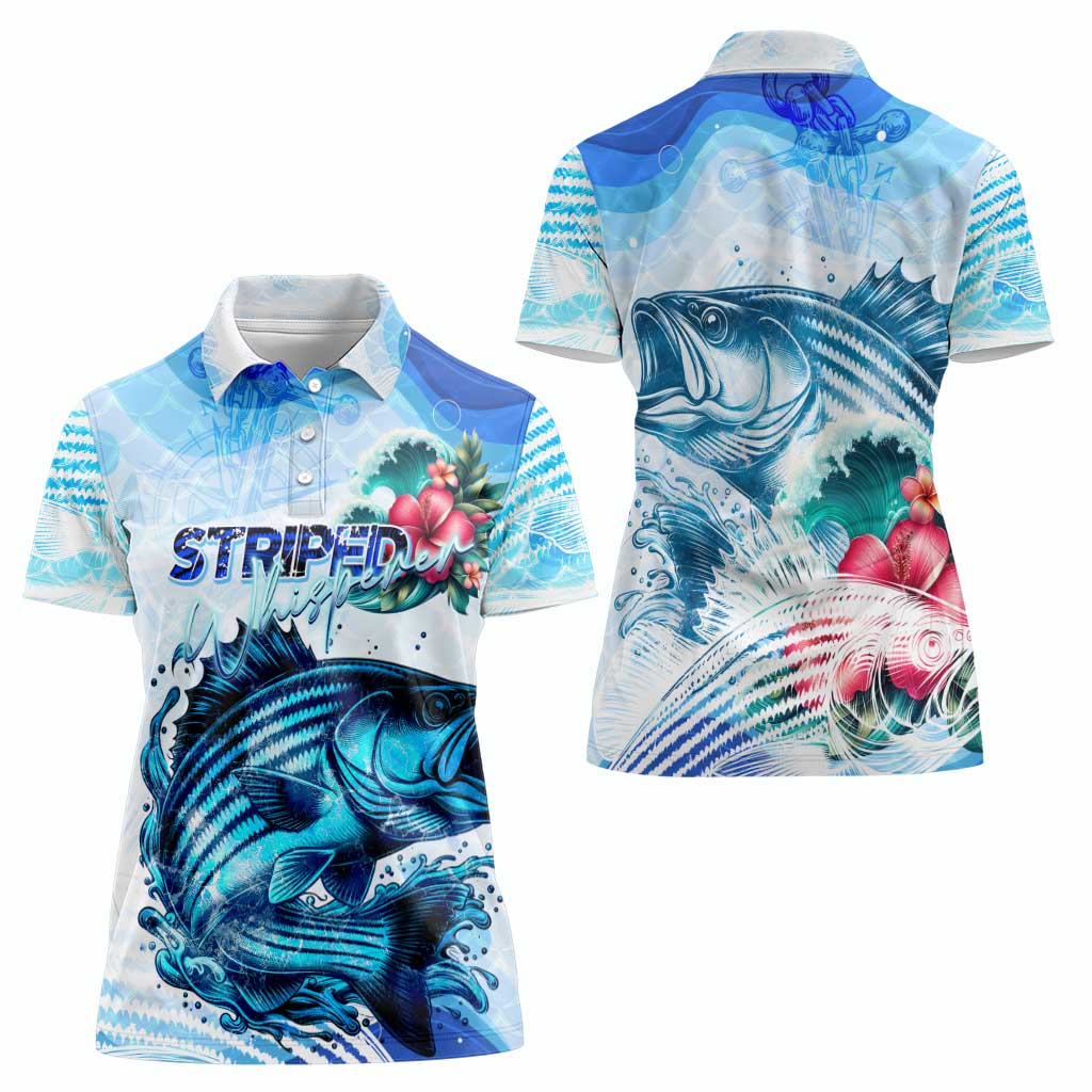 Striped Bass Whisperer Women Polo Shirt Tropical Wave Fishing Design - Wonder Print Shop