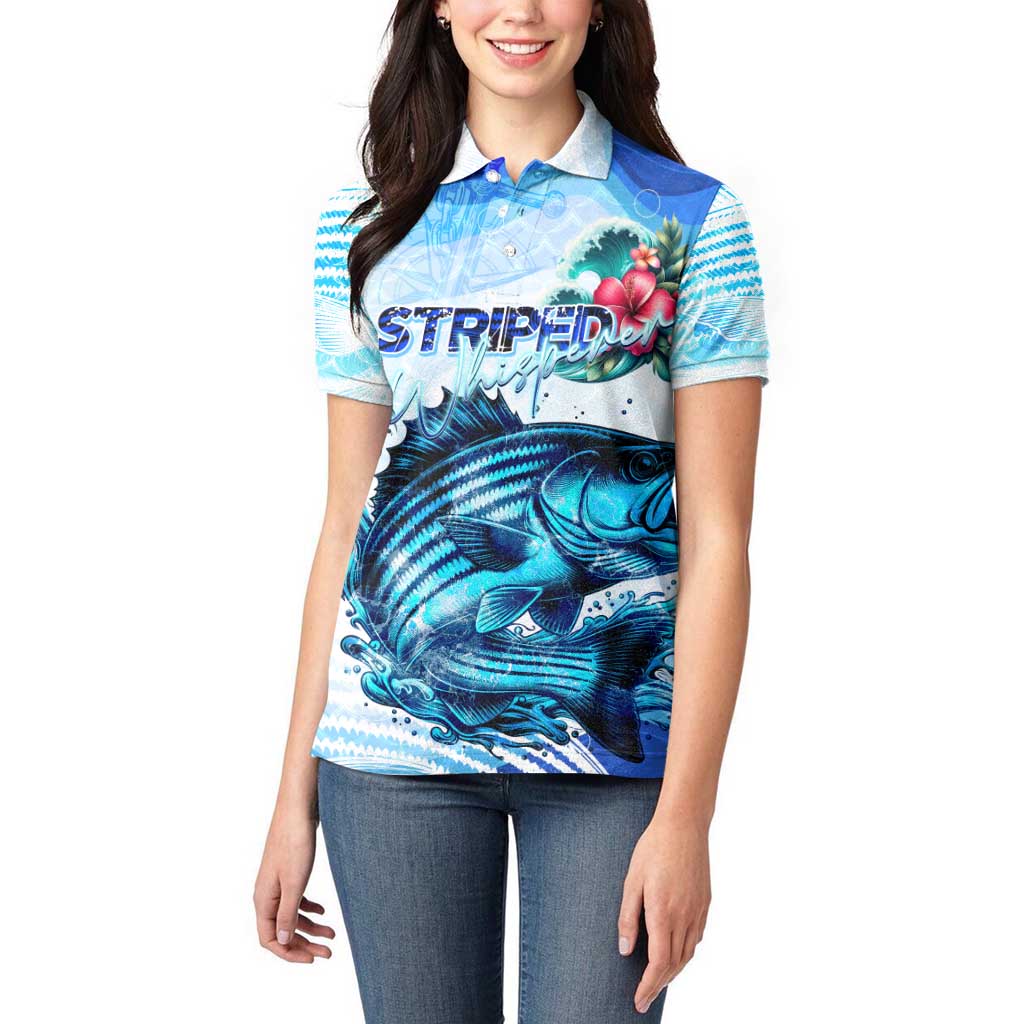 Striped Bass Whisperer Women Polo Shirt Tropical Wave Fishing Design - Wonder Print Shop