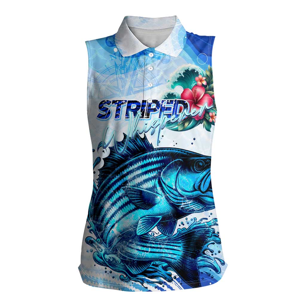 Striped Bass Whisperer Women Sleeveless Polo Shirt Tropical Wave Fishing Design - Wonder Print Shop