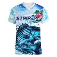 Striped Bass Whisperer Women V-Neck T-Shirt Tropical Wave Fishing Design - Wonder Print Shop