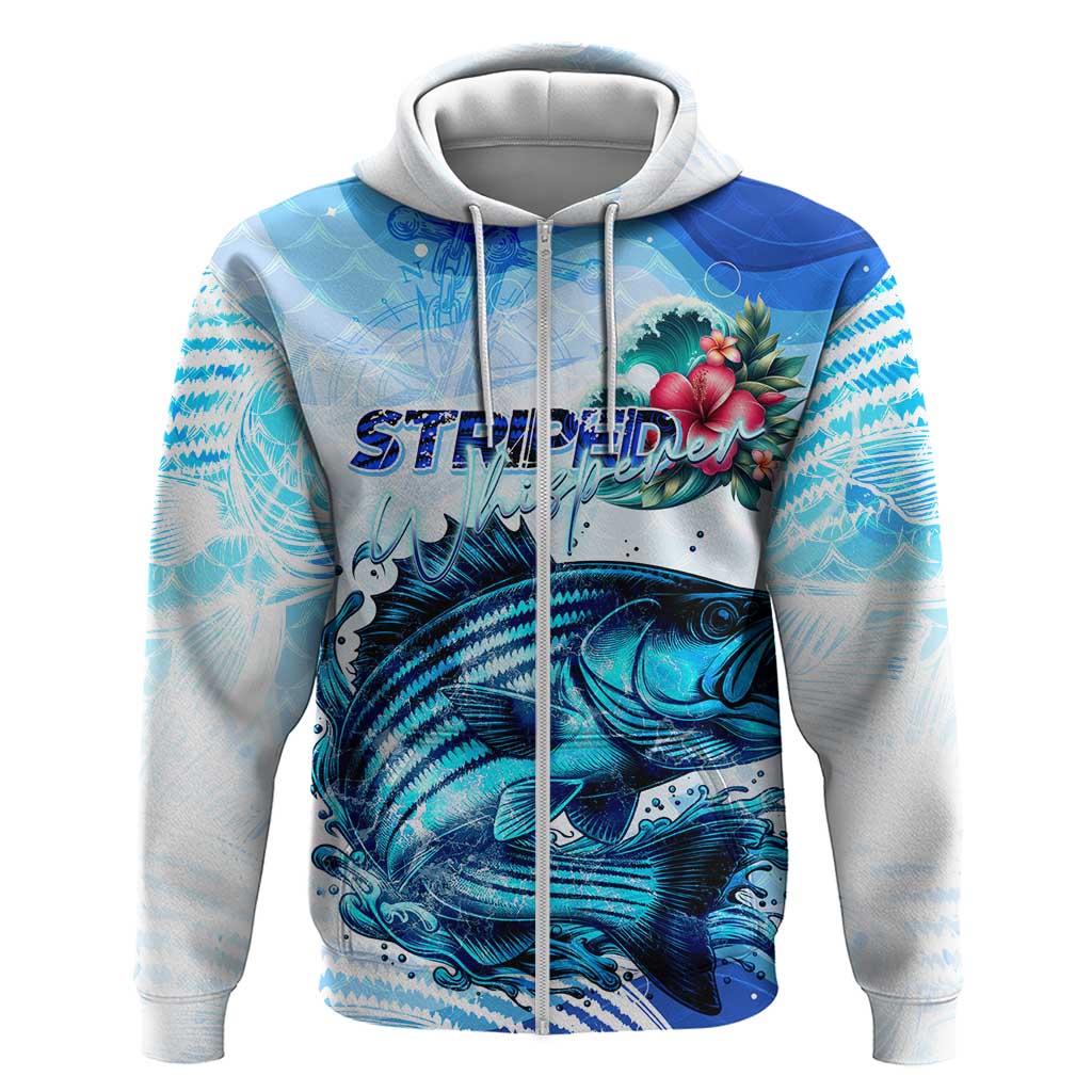 Striped Bass Whisperer Zip Hoodie Tropical Wave Fishing Design - Wonder Print Shop