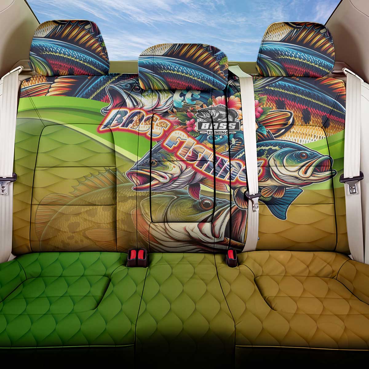 Bass Fishing Back Car Seat Cover Tropical Explosion Angler Design - Wonder Print Shop
