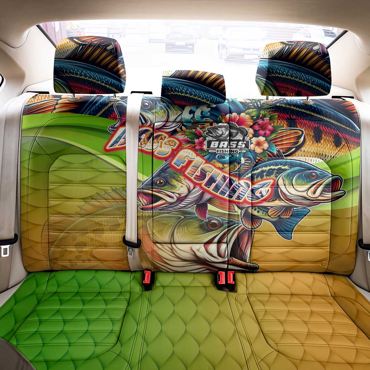 Bass Fishing Back Car Seat Cover Tropical Explosion Angler Design - Wonder Print Shop