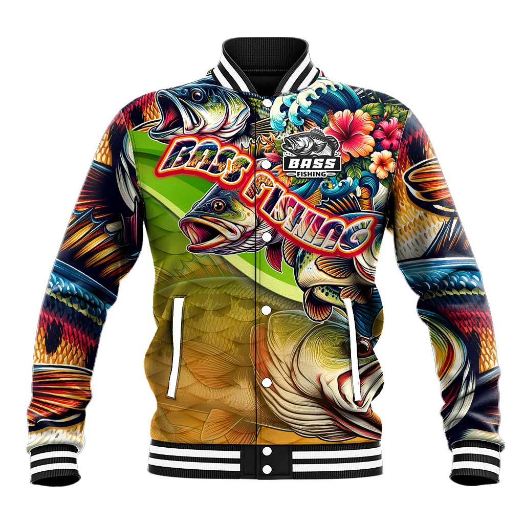 Bass Fishing Baseball Jacket Tropical Explosion Angler Design - Wonder Print Shop