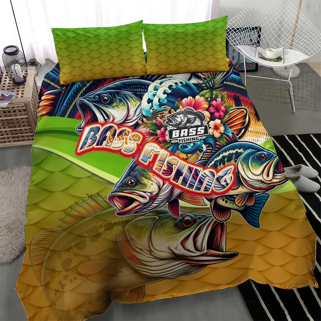Bass Fishing Bedding Set Tropical Explosion Angler Design - Wonder Print Shop