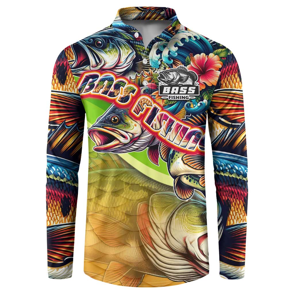 Bass Fishing Button Sweatshirt Tropical Explosion Angler Design - Wonder Print Shop