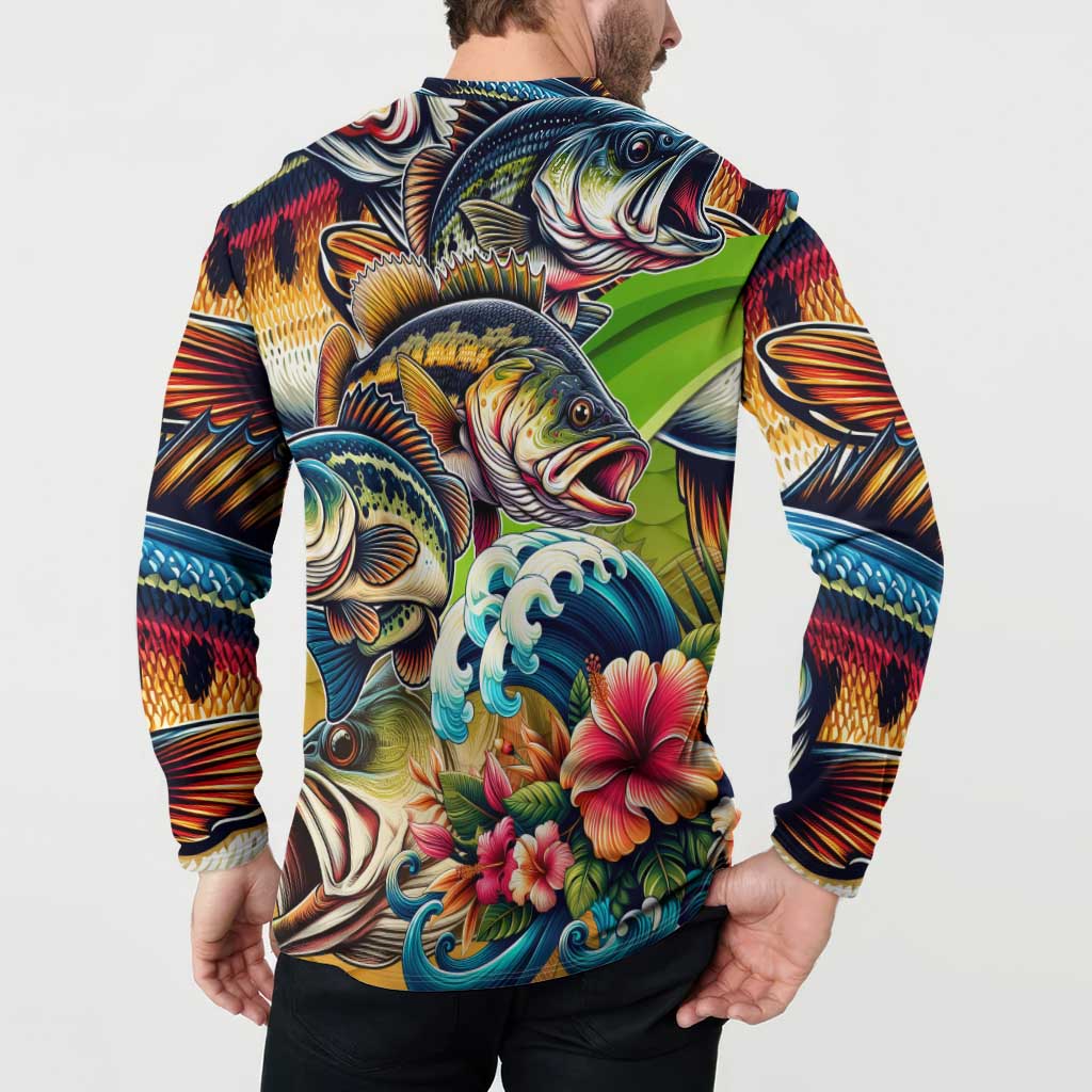 Bass Fishing Button Sweatshirt Tropical Explosion Angler Design - Wonder Print Shop
