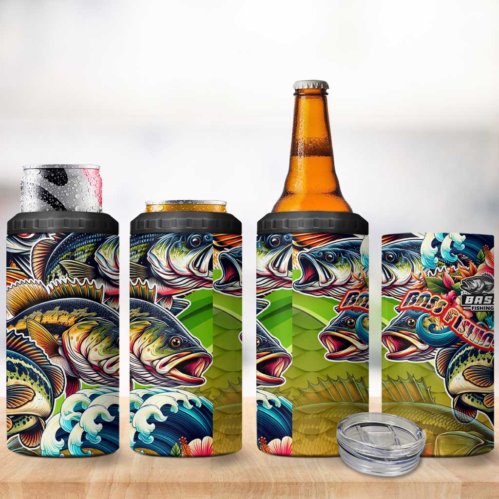 Bass Fishing 4 in 1 Can Cooler Tumbler Tropical Explosion Angler Design - Wonder Print Shop