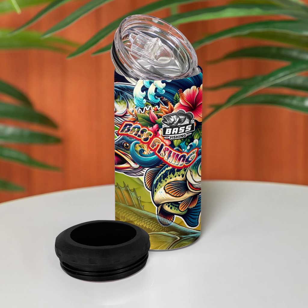 Bass Fishing 4 in 1 Can Cooler Tumbler Tropical Explosion Angler Design - Wonder Print Shop