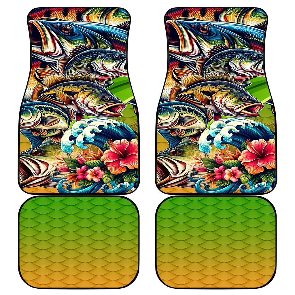 Bass Fishing Car Mats Tropical Explosion Angler Design - Wonder Print Shop