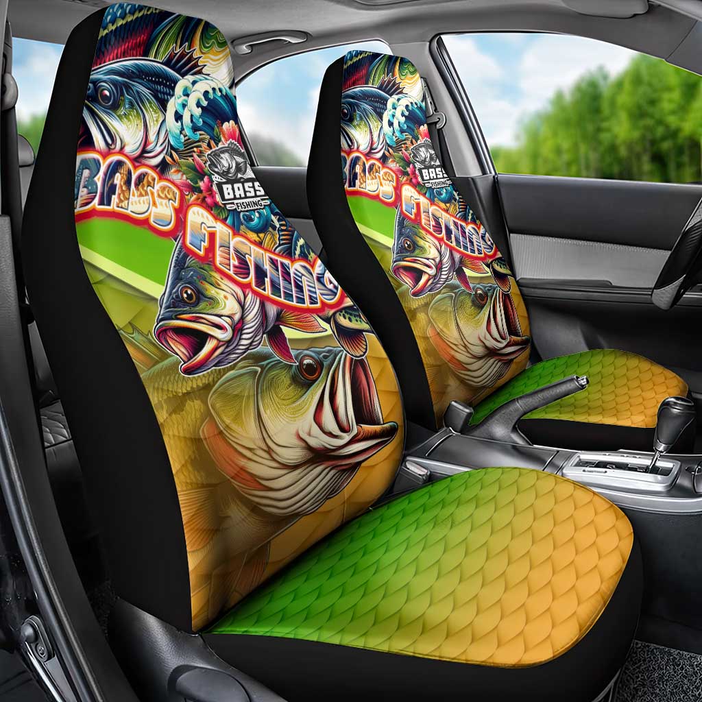 Bass Fishing Car Seat Cover Tropical Explosion Angler Design - Wonder Print Shop